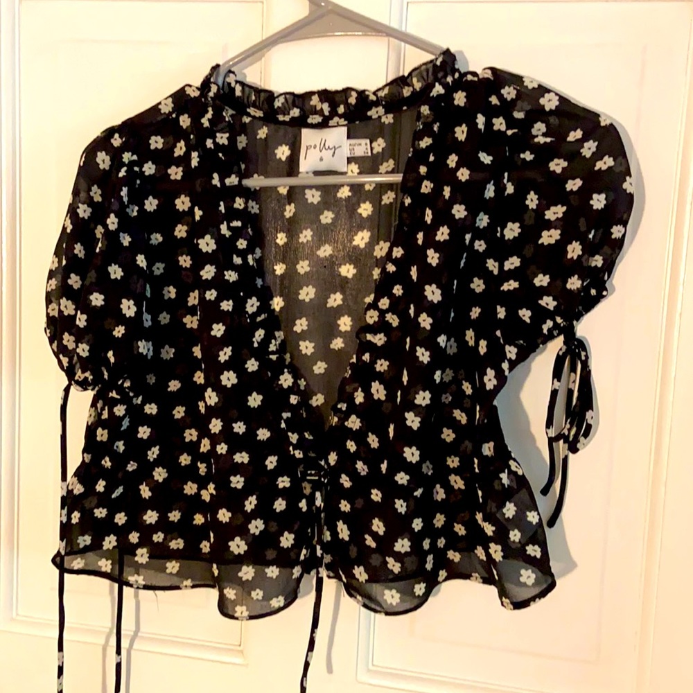 Princess Polly sheer black tie front top